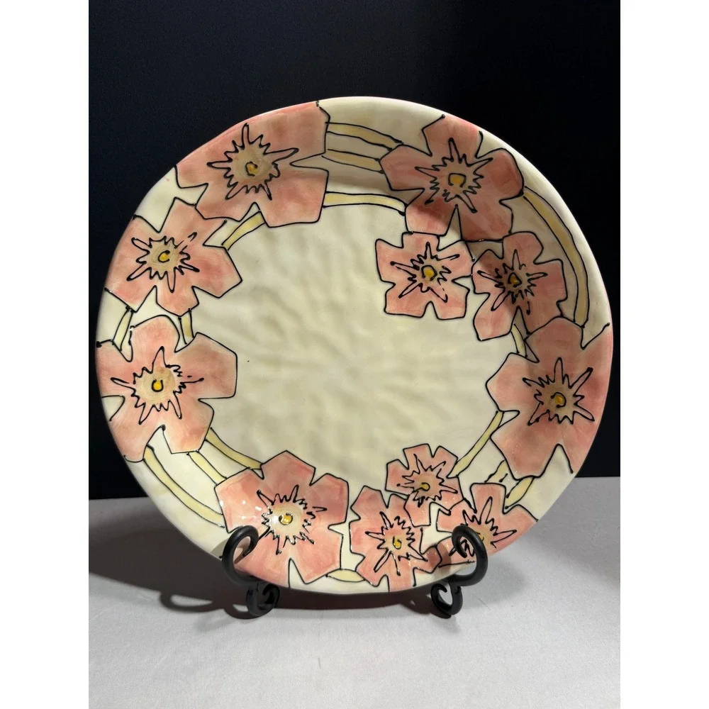 Tabletops Lifestyles Como Hand Painted Floral Dinner Plate Pink Cream Ceramic